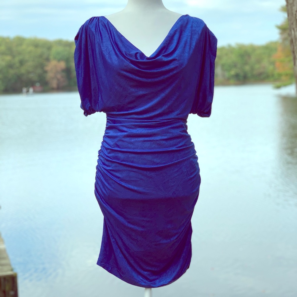 Aidan Maddox Blue Ruched Cocktail Dress